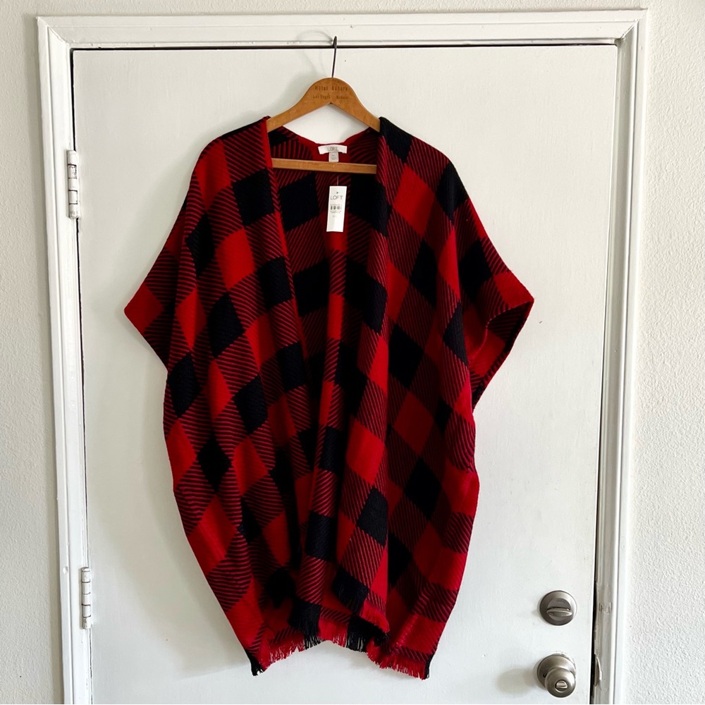 LOFT Red and Black Plaid Sweater